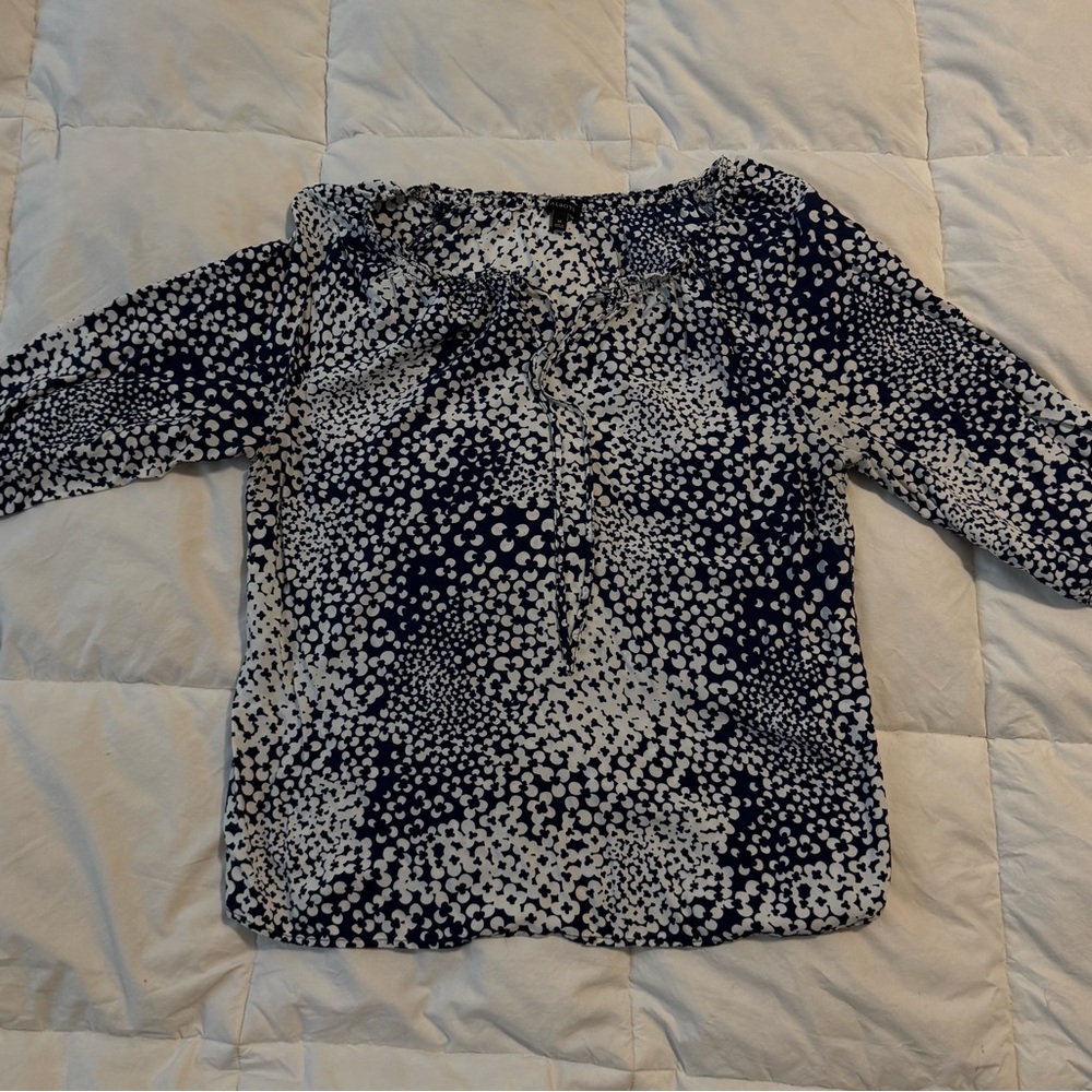 Talbots Blue and White Blouse with Relaxed Silhouette size M